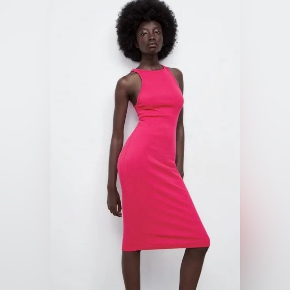 High neckline Zara fuschia dress! Never worn!